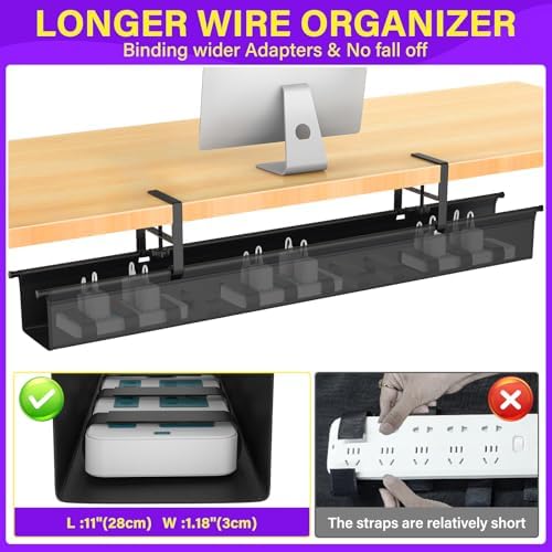 Large Under Desk Cable Management Tray, REFLYING 43.7" Cable Management Under Desk No Drill,Adjustable Clamp Cord Wire Organizer, Cord Hider for Standing Table, Wire Hider for Office,Home (Large) - Image 2