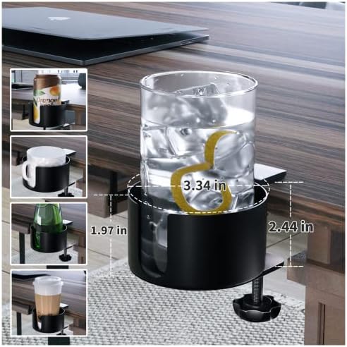 Desk Cup Holder, OOKUU Anti-Spill Cup Holder for Desk or Table, Sturdy and Durable Desk Accessories, Easy to Install, Enough to Hold Coffee Mups, Water Bottles, Gaming PC Office Accessories, Black - Image 3
