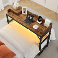 HOOBRO Overbed Table with Wheels, Rolling Table with Outlets & Light Strip for Twin Bed, Mobile Bed Desk & Drawer and Adjustable Height, Giant Computer Desk for Living Room, Rustic Brown BF125UDDN01 by HOOBRO