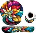 Keyboard Wrist Rest and Mouse Pad Wrist Support Set with Coaster,Ergonomic Mouse Pad,Comfortable for Easy Typing, Pain Relief,Memory Foam Keyboard Pad Set for Laptop Mac,Blue Fractal Flower by Unknown