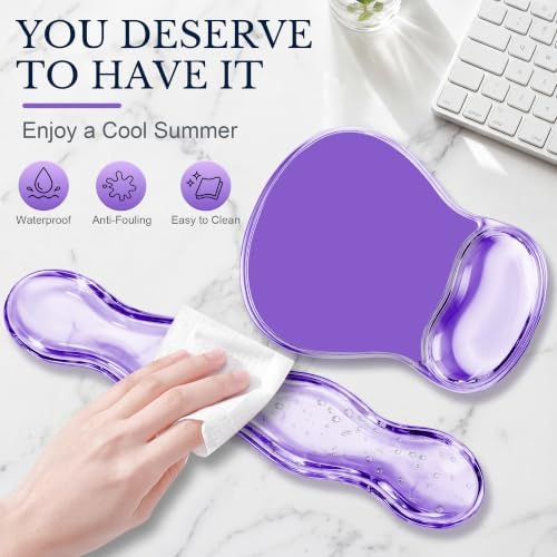 Keyboard Wrist Rest & Ergonomic Mouse Pad with Wrist Rest Set, Cute Transparent Gel Wrist Rest for Keyboard and Mouse, Soft Support for Pain Relief, Office, Gaming Desk Accessories（Purple） - Image 4