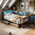 Bellemave Full Size Corner Bed Frame with Storage Drawers, Bookcase and Side Desk, Full Corner Bed with Light and Charging Station, Daybed for Bedroom, Living Room, Guest Room Gray by Bellemave