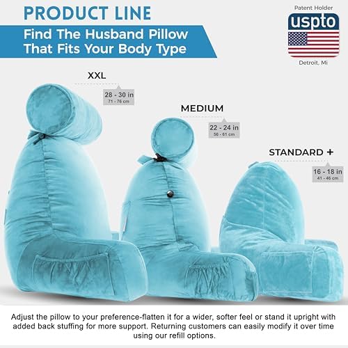 Husband Pillow XXL The Original for Adults - 30" Tall Backrest for Sitting Up in Bed - Firm Support Reading, Bed Rest Pillow for Adult, Neck Roll, Removable Cover - TV - Carolina Blue - Image 4