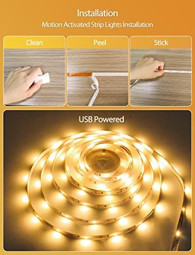 Daymeet Motion Sensor LED Strip Lights, 9.8ft Under Bed Lights Motion Activated LED Bedside Lamp Illumination with Automatic Shut Off Timer Indoor Night Light Closet Lights (Warm White) NO APP - Image 5