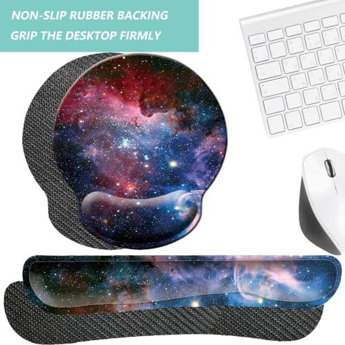 Keyboard Wrist Rest Pad Mouse Pad with Wrist Support Set of 3, Mousepad with Non-Slip Rubber Base, Ergonomic Memory Foam Mouse Wrist Cushion Support for Home Office Laptop Computer, Starry Sky - Image 3