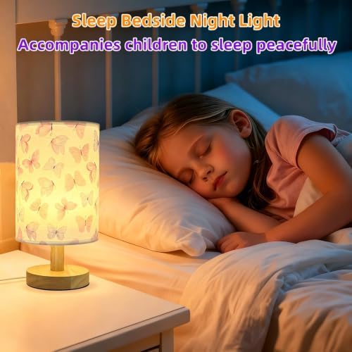 Butterfly Kids Table Lamp for Bedroom,Kids Bedside Lamps 3 Colors Dimmable Nightstand Night Light with Cartoon Flaxen Fabric Shade Desk Lamp for Girls Boys Room Nursery Decor,Butterfly Gifts for Girls - Image 4