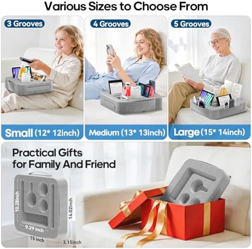 Couch Cup Holder Tray, Couch Caddy for Drink, Snack, Phone, Remote, Ipad, Game Controller, Large-size Sofa Cup Holder for Bed, Sofa, Car, Desk, Gray - Image 4
