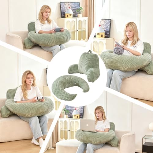 19" Reading Pillow for Bed,U Shaped Arm & Elbow Support,Green Flannel | Backrest Supports Back,U shaped Lap Pillow Cushions Arms,Elbows & Wrists,Soft Flannel for Reading,Gaming,Watching TV - Image 5