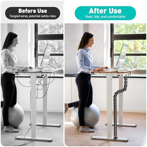 Clamp-On Cable Management Spine, No-Drill Vertebrae Wire Hider for Glass & Wood Standing Desks, Tool-Free Adjustable Desk-to-Floor Cord Organizer Snake with Non-Scratch Silicone Padding - Image 2