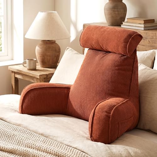 Pillow with Arms for Sitting Up in Bed, Reading Backrest Pillow, Corduroy Back Support Cushion with Side Pockets & Washable Cover, Bed Rest Pillow for Bed Sofa Couch Relax Support, Brick Red - Image 2
