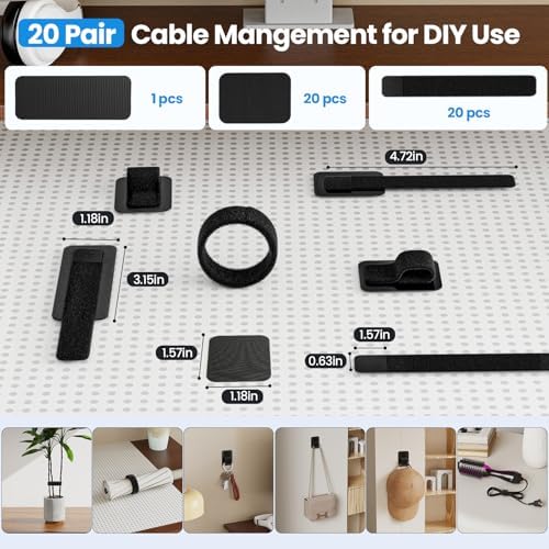 Cable Management Under Desk, 【Up to 15 Cord】【Enhanced Wire Holder】 Cord Organizer Holder, Adjustable Hook and Loop Cable Ties, Wire Clips Under Table Hider, 40 Pair(Black) - Image 7