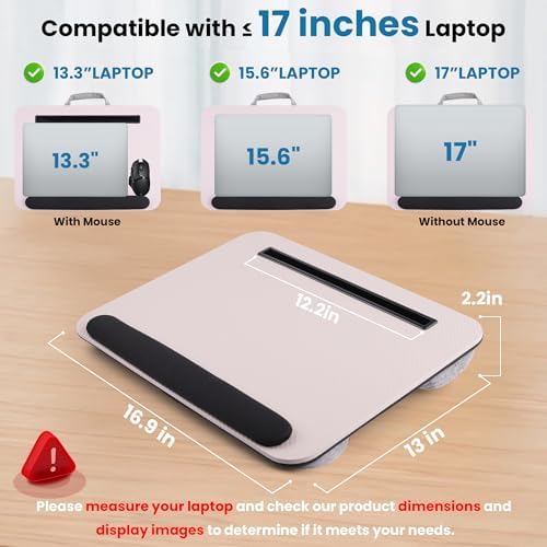 Lap Desk, Portable Lap Desks Fits Up to 16'' Laptop with Pillow Cushion Laptop Desk with Wrist Rest Lap Stand with Tablet or Phone Storage Slot for Bed Couch Carpet Home Office Livingroom (Pink) - Image 2