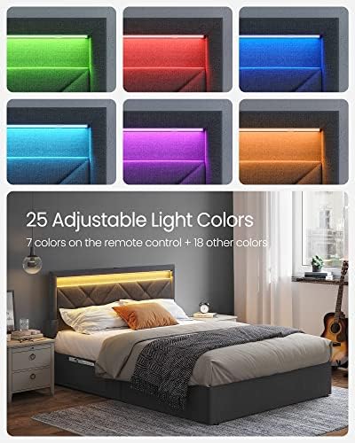 VASAGLE Full Bed Frame, 4 Storage Drawers on Wheels, Charging Station - Image 3
