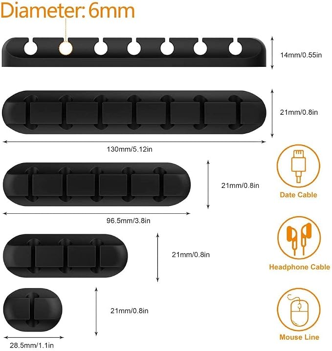 TviewSmart Cord Organizer for Desk, 5 Pack Cord Holders, Cable Clips, Black - Image 3