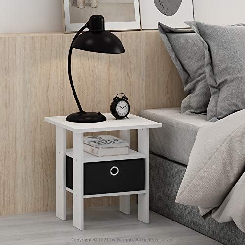 Furinno Andrey Set of 2 End Side Night Stand/Bedside Table with Bin Drawer, 2-Pack, White/Black - Image 5