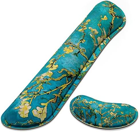Dapesuom Enlarge Keyboard Wrist Rest, Memory Foam Wrist Cushion for Desk Mats Support, Cute Pain Relief Keyboard Mouse Pad Rests Set with Non-Slip Base for Gaming Laptop Office Computer, Blue Flower by Unknown