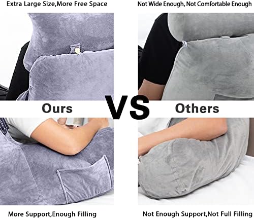 Reading Pillow-Extra Large 31" Bed Rest Pillow with Detachable Neck Roll & Arms for Sitting in Bed or Couch-Backrest Reading Pillow Adult Back Pillows for Reading/Watching TV/Gaming/Relaxing-Grey - Image 5