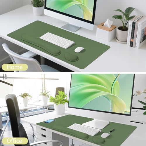 Green Leather Desk Pad and Keyboard Wrist Rest, 27.6"x13.8" - Image 7