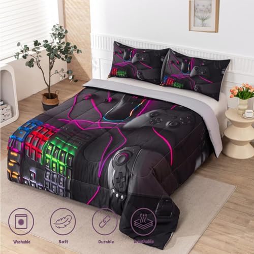 Gaming Comforter for Boys Teens,Game Bedding Sets Queen,Kids Gamer Comforter Set,Video Game Bedroom Bed Set Controller Duvet All Season 3 Piece - Image 3
