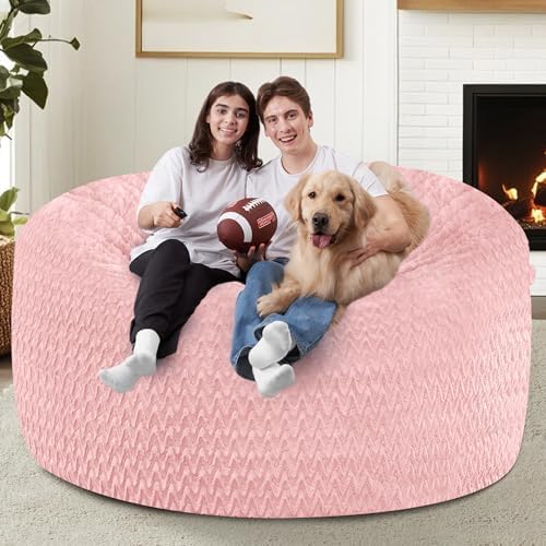 5FT Bean Bag Chair,Giant Bean Bag Chairs for Adults,Big Bean Bags with Memory Foam Filled, Large Beanbag Chairs with Chevron Plush Cover-Soft Pink - Image 4
