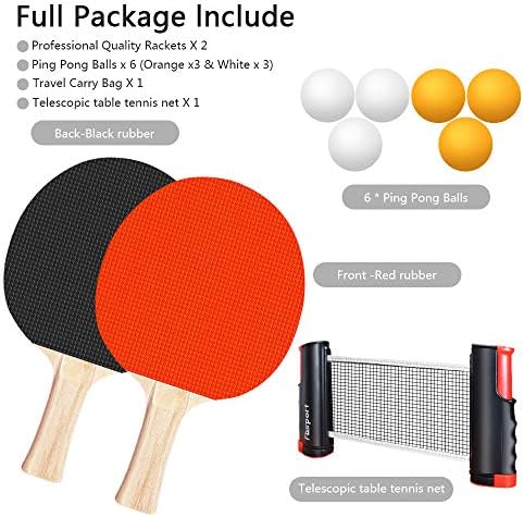 FBSPORT Ping Pong Paddle Set, Portable Table Tennis Set with Retractable Net,Rackets,Balls and Carry Bag for Indoor/Outdoor Games - Image 6
