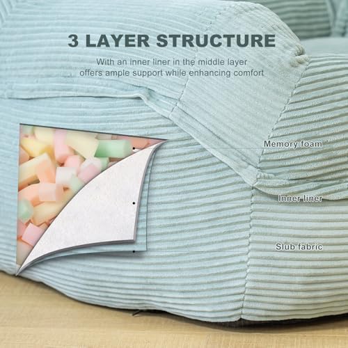 Giant Bean Bag Chair for Adults, Oversized Floor Lounge Chair with Armrests | Mint Green, soft corduroy and resilient foam for living rooms, bedrooms, reading nooks, gaming rooms, movie nights, and pets - Image 5