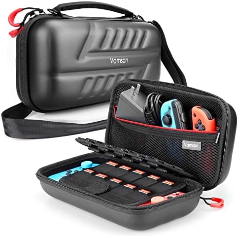 Vamson Carrying Case for Nintendo Switch/Switch OLED, Hard Shell Travel Protective Case Fit Original Charger AC Adapter Accessories, Storage Messenger Bag Backpack with Strap Holds 30 Game Cards VP816 by Vamson