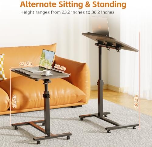 Furist Adjustable Overbed Bedside Table with Wheels Hospital Bed Table Portable Computer Stands Movable Desk Computer Table for Bed Laptop Stand for Couch - Image 2