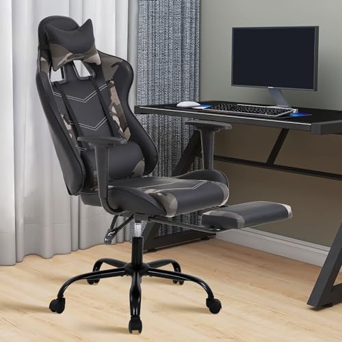High Back PU Leather Gaming Chairs Computer Chair with Headrest & Lumbar Support, Height Adjustable Wide Seat Gamer Chair Gaming Chairs for Adults, Game Chair with Footrest & Armrest by HaiputWam
