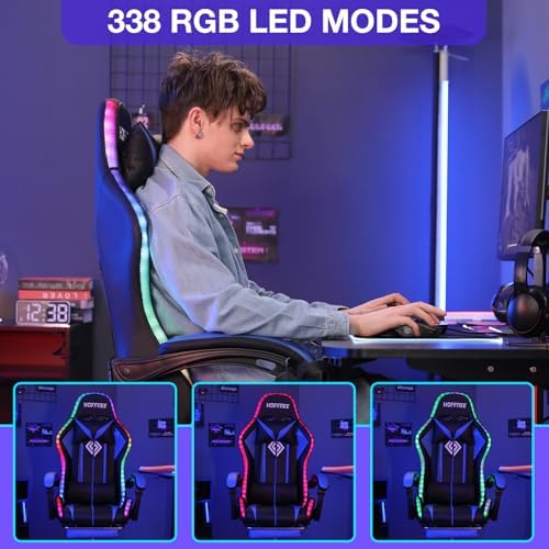HOFFREE RGB Gaming Chair with Speakers Massage LED Lights Game Chair-Blue | Bluetooth Computer Gaming Chair with Footrest Video Game Chair for Adults Ergonomic High Back Gamer Chair with Lumbar Support - Image 5