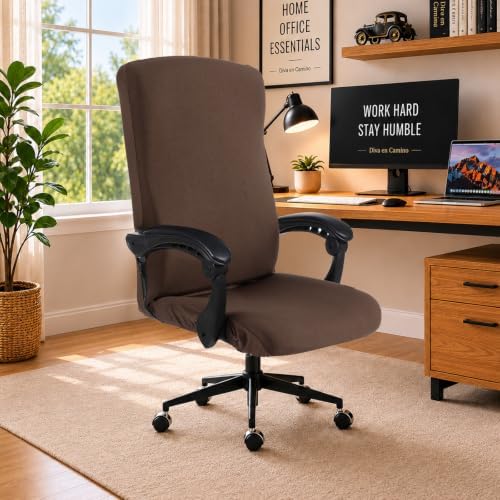 Stretch Computer Office Chair Cover with Durable Zipper - Universal Washable Removable Spandex Rotating Boss Chair Slipcovers - Anti-dust Soft Desk Chair Seat Protector for Dogs, Cats, Pets by DivaenCamino