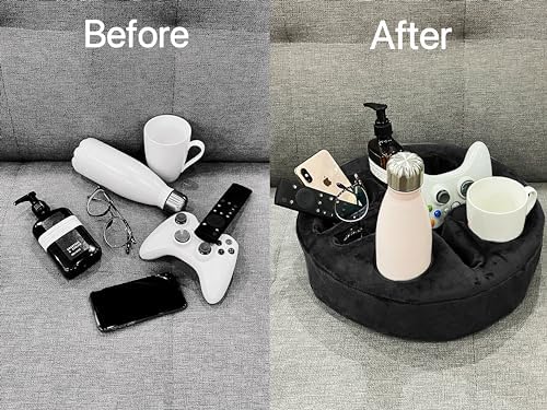 Xchouxer Couch and Bed Cup Holder Pillow, Sofa Organizer Caddy for Drinks, Remotes, Phones, Snacks (Black) - Image 2