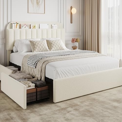 GarveeHome Queen Bed Frame, Platform Bed with Storage Headboard & Drawers by GarveeHome