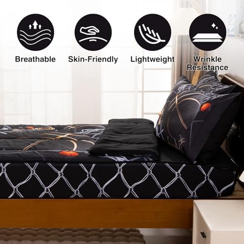 A Nice Night Zipper Bedding Basketball Court Printed with Sportsman Slam Dunk Printing Zippered Kids Comforter Set,Twin,BlackGold - Image 3