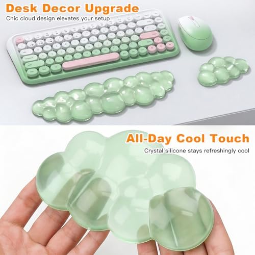 Cloud Keyboard and Mouse Wrist Rest Set, Clear Gel Keyboard Mouse Wrist Rest Support Pad for Typing Pain Relief, Cute Aesthetic Desk Decor Accessory for Home Office Dorm (Green) - Image 3