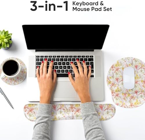 RICHEN Wrist Rest Support for Mouse Pad&Keyboard Set, 3-in-1 Computer Mousepad,Keyboard Wrist Rest and Coaster Set, Non-Slip Keyboard Wrist Rest and Mouse Pad Set Ergonomic Design (YKMWR-63) - Image 2