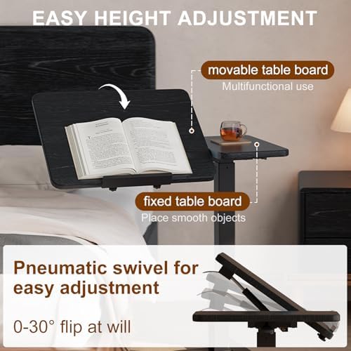 Solid Wood Overbed Bedside Table with Wheels, Tilting Adjustable Hospital Bed Table Over The Bed, Medical Mobile Laptop Stand, Rolling Standing Desk for Hospital and Home Use(Black) - Image 5