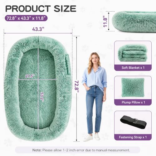 Human Dog Bed, Oversized Plush Lounger Bed with Plump Pillow and Blanket - Image 2