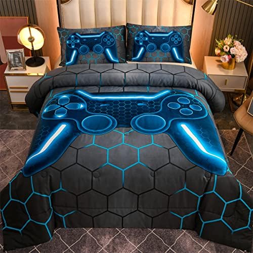 NTBED 5Pcs Full Gamer Comforter Set for Boys Kids Gaming Bedding Sets Blue by NTBED