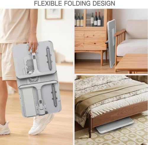 Lap Desk with Cooling Fan, LED Light and USB Port, Adjustable Laptop Desk with Storage Drawer, Foldable Laptop Table for Bed Sofa Work Study, Portable Computer Desk (Grey) - Image 7
