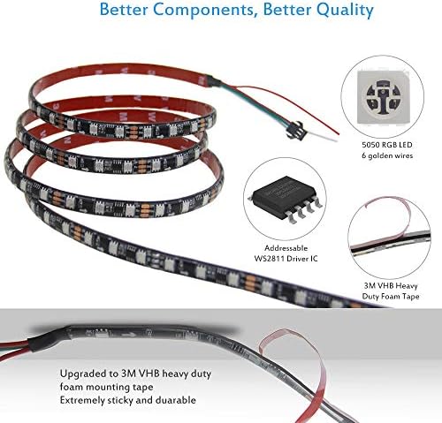 ALITOVE WS2811 RGB-IC Addressable LED Light Strip 16.4ft 300LEDs 12V LED Strip Lights Dream Color Programmable LED Pixel Rope Light Waterproof IP65 with 3M VHB Adhesive Back(No Adapter & Controller) - Image 3