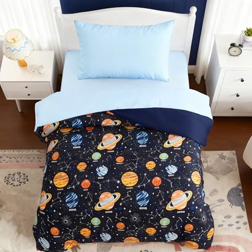 Toddler Comforter Set - 4 Pieces Space Toddler Bedding Set for Boys by KaleidoSpaceHomeCollection