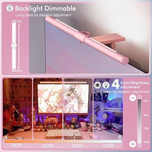 Quntis Pink Monitor Light Bar with Backlight, Desk Light Bar with Remote - Image 6