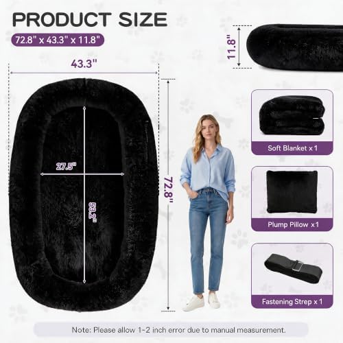 Human Dog Bed, Oversized Plush Lounger Bed with Plump Pillow and Blanket - Image 2