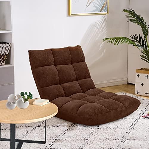 COSTWAY Adjustable Floor Chair, Video Gaming Chairs with Back Support, Alloy Steel Frame, Soft Coral Fleece, Lazy Sofa Lounge for Reading Living Room Recliner for Adults Kids, Brown - Image 2
