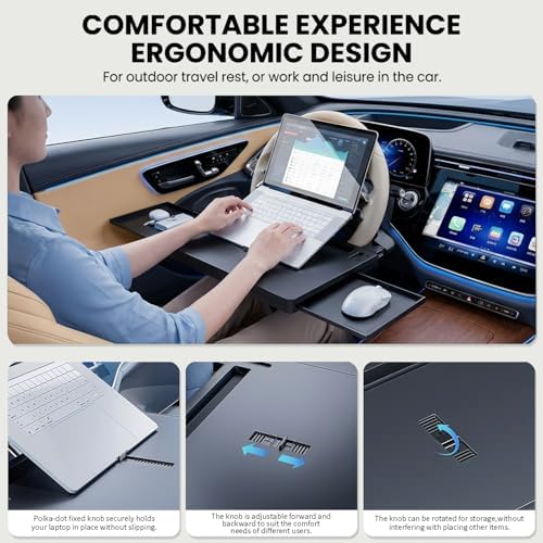 Car Back Seat Tray Table with Expandable Tray - 2-Sided Car Desk for Kids & Adults, Extra Wide & Sturdy Headrest Mount with Non-Slip Pad, Tablet/Laptop Holder for Road Trip(Carbon fiber front panel) - Image 5