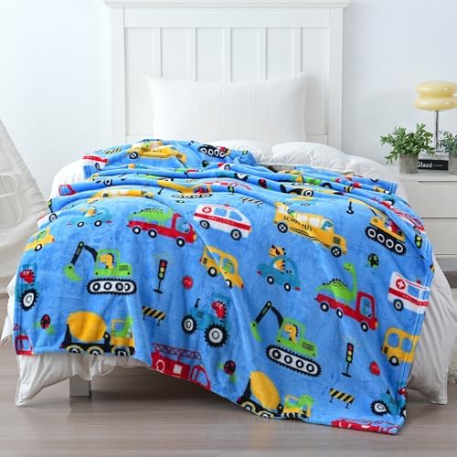 SOCHOW Cute Car Truck Fleece Throw Blanket for Boys, Blue 50 x 60 Inches - Image 4