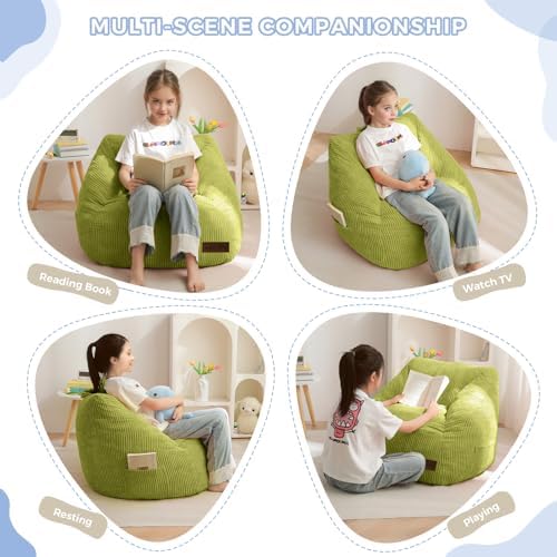 MAXYOYO Kids Bean Bag Chair, Bean Bag Couch with Handle, Comfy Toddler Chair for Boys and Girls, Accent Sofa Chair with Pocket for Gaming Reading Relaxing, Green | Comfy Toddler Chair for Boys and Girls, Accent Sofa Chair with Pocket for Gaming Reading... - Image 3
