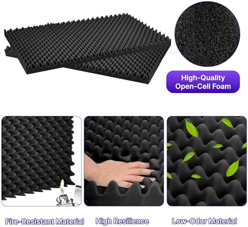 1 Pack Sound Proof Foam Panels for Walls, 48" x 24" x 2" Self-Adhesive Acoustic Panels, High Density Egg Crate Sound Dampening Panels for Recording Studio, Home Office - Image 4
