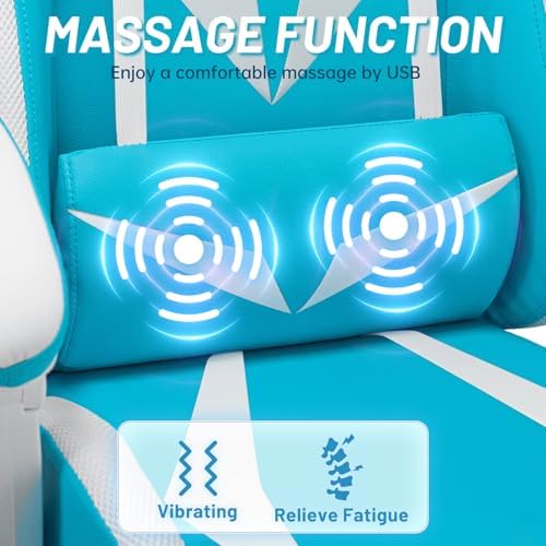 LED Gaming Chair with Speakers RGB Lights Massage Computer Chairs-Sky Blue | Bluetooth Game Chairs for Adults;Ergonomic High Back Video Game Chair; Reclining Gamer Chair with Footrest Lumbar Support - Image 6